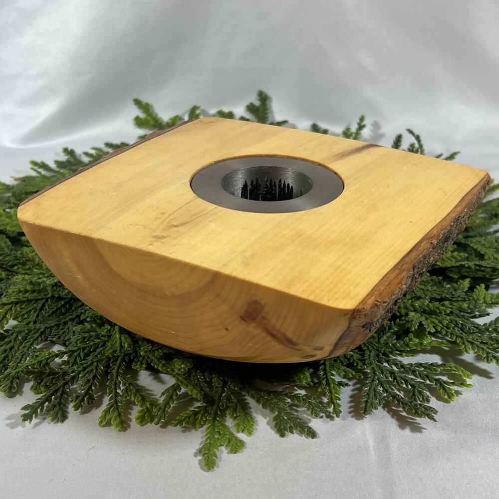 Handmade Bark Live Edge Wood Ikebana Flower Frog Kenzan Pin Holder Rustic Vase